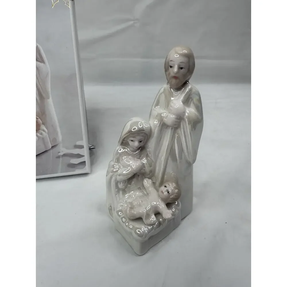 Pier 1 Nativity Figurine Holy Family Iridescent Porcelain Ceramic 4
